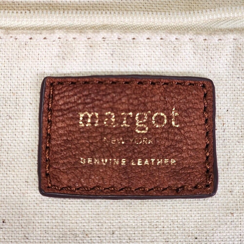 Margot Women's Cognac Leather Mary Scoop Double Zip Crossbody Bag Sz M 253 - Picture 7 of 13